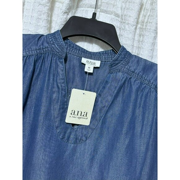 NWT A New Approach ANA Gathered Blue Medium Wash Denim Long Sleeve Top Size XS - Picture 3 of 6